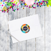 ハッピーバースデーカラフル80のレトロ抽象芸術ブルー ラウンドシール