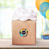 ハッピーバースデーカラフル80のレトロ抽象芸術ブルー ラウンドシール