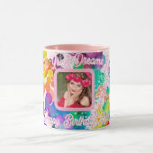 ハッピーバースデーカラフル《写真》ぼけ味泡ピンク写真 マグカップ (中央)