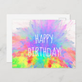 ハッピーバースデーカラーバーストレインボー抽象芸術 ポストカード (正面/裏面)