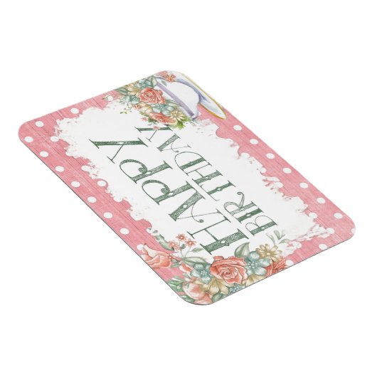 ハッピーバースデーカントリーピンク水玉模様ギフトマグネット マグネット (右側)