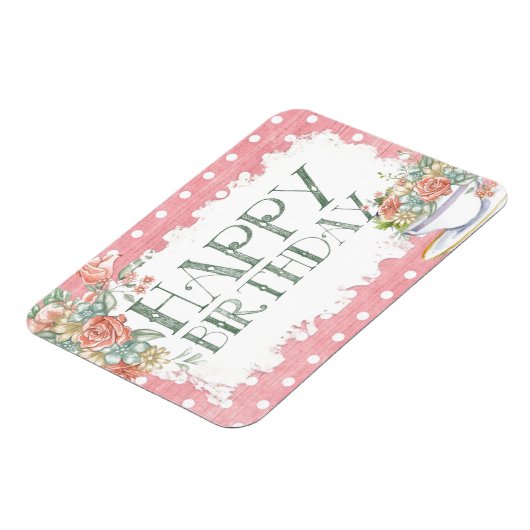 ハッピーバースデーカントリーピンク水玉模様ギフトマグネット マグネット (左側)