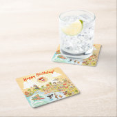 ハッピーバースデーカートゥーンカリフォルニアスクエアコースター スクエアペーパーコースター (インサイチュ)