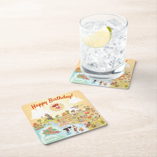 ハッピーバースデーカートゥーンカリフォルニアスクエアコースター スクエアペーパーコースター (インサイチュ)