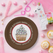 ハッピーバースデーカートゥーンバニラカップケーキ ペーパープレート (パーティー)