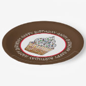 ハッピーバースデーカートゥーンバニラカップケーキ ペーパープレート (アングル)