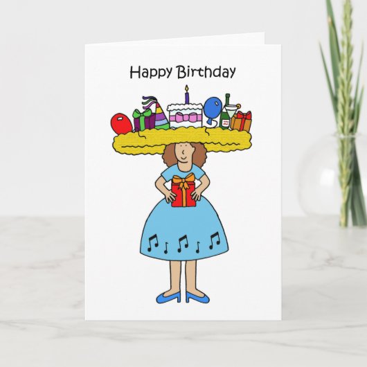 ハッピーバースデーカートゥーンレディーインファーブルパーティーハット カード (正面)