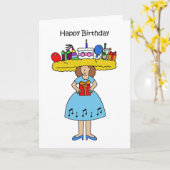 ハッピーバースデーカートゥーンレディーインファーブルパーティーハット カード (黄色い花)