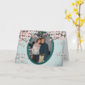 ハッピーバースデーカードさくらんぼブロッサムヴィンテージティール（緑がかった色） カード (黄色い花)