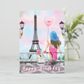 ハッピーバースデーカードで気球を持つパリの女性 (スタンド正面)