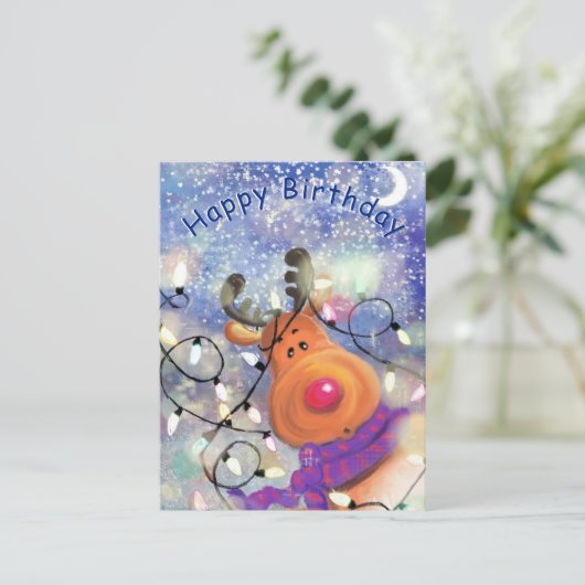 ハッピーバースデーカードとクリスマストナカイ ポストカード (スタンド正面)