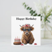 ハッピーバースデーカードとハイランド牛。おもしろカード シーズンカード (スタンド正面)