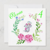 ハッピーバースデーカードのご招待 ゾウさんとお花 招待状 (正面)