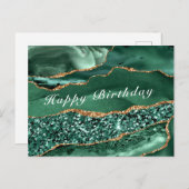 ハッピーバースデーカードアガテグリーン金ゴールドグリッター ポストカード (正面/裏面)