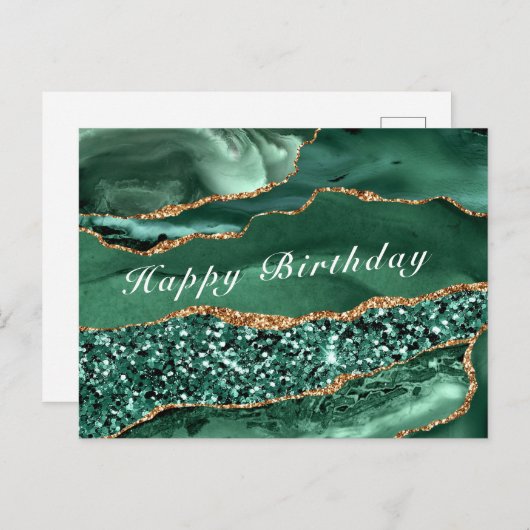 ハッピーバースデーカードアガテグリーン金ゴールドグリッター ポストカード (正面/裏面)