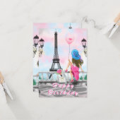 ハッピーバースデーカードウーマンインパリエッフェルタワー カード (正面/裏面インサイチュ)