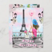 ハッピーバースデーカードウーマンインパリ – エッフェルタワー ポストカード (正面/裏面)