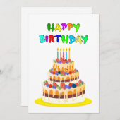 ハッピーバースデーカードカラフル文字とケーキ シーズンカード (正面/裏面)