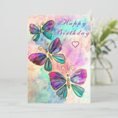 ハッピーバースデーカードカラフル蝶 (スタンド正面)