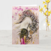 ハッピーバースデーカードガールと馬 – 絵画s カード (黄色い花)