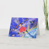 ハッピーバースデーカードガールと鳥 – あなたの名前 カード (正面)