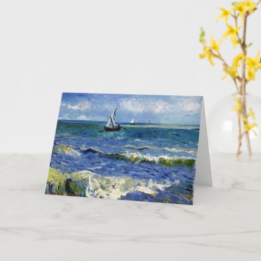 ハッピーバースデーカードセーリングボート上の海波 カード (黄色い花)