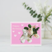 ハッピーバースデーカードテディベアとピンクローズ ポストカード (スタンド正面)