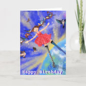 ハッピーバースデーカードハッピーガールと鳥 カード (正面)