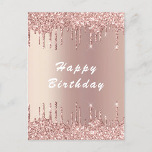 ハッピーバースデーカードバラ金ゴールド赤面グリッタードライバ ポストカード