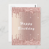 ハッピーバースデーカードバラ金ゴールド赤面グリッタードライバ ポストカード (正面/裏面)