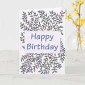 ハッピーバースデーカードパープルおよびティール（緑がかった色）つる植物 カード (黄色い花)