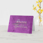 ハッピーバースデーカードパープルグラフィティ文字 カード (黄色い花)