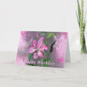 ハッピーバースデーカードパープルピンクリリー花 カード (正面)