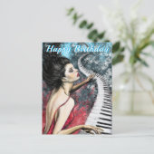 ハッピーバースデーカードピアノミュージックレディ ポストカード (スタンド正面)