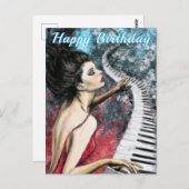 ハッピーバースデーカードピアノミュージックレディ ポストカード (正面/裏面)