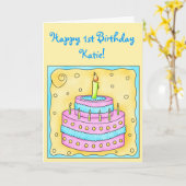 ハッピーバースデーカードピンクケーキonイエロー カード (黄色い花)