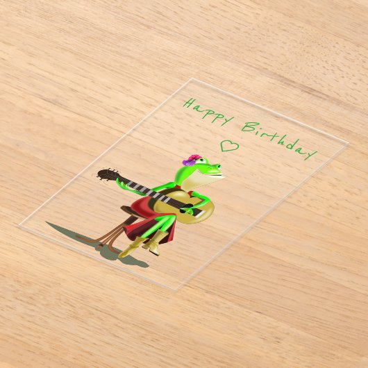 ハッピーバースデーカードフロッグ遊ズギターおもしろい アクリル招待状 (レイダウン)