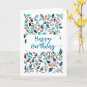 ハッピーバースデーカードブルーグリーンつる植物 カード (黄色い花)