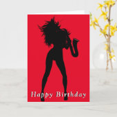 ハッピーバースデーカードホットサクソジャズガール踊り カード (黄色い花)