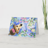 ハッピーバースデーカード可愛いピンクのリボン付き愛犬 カード (正面)