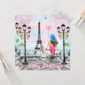 ハッピーバースデーカード女性(ピンクのハートバルーン) カード (正面/裏面インサイチュ)