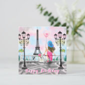 ハッピーバースデーカード女性（ピンク色バルーン） カード (スタンド正面)