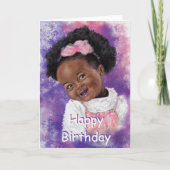 ハッピーバースデーカード小さな女の子とピンクリボン カード (正面)