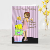 ハッピーバースデーカード小さな女の子(大きなケーキと カード (黄色い花)