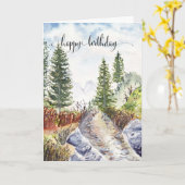 ハッピーバースデーカード彼のために、水彩山 カード (黄色い花)