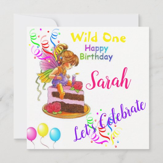 ハッピーバースデーカード招待の妖精 招待状 (正面)