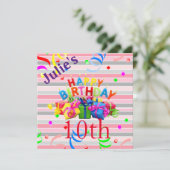 ハッピーバースデーカード招待ストライプ 招待状 (スタンド正面)