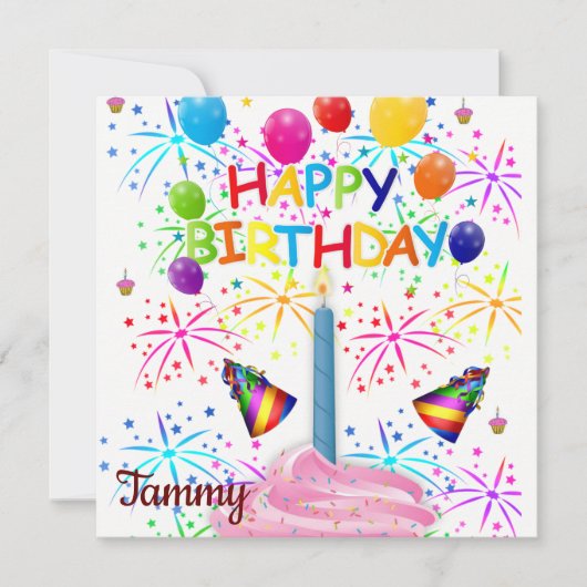 ハッピーバースデーカード招待ピンクのカップケーキ 招待状 (正面)