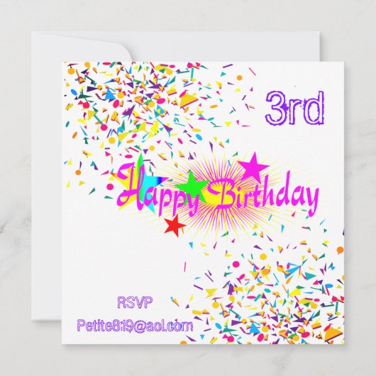 ハッピーバースデーカード招待レインボーコンフェッティ 招待状 (裏面)