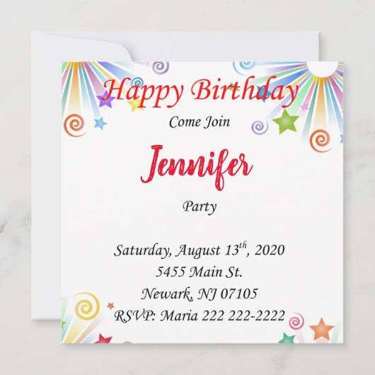 ハッピーバースデーカード招待状ホワイトテディベア 招待状 (裏面)